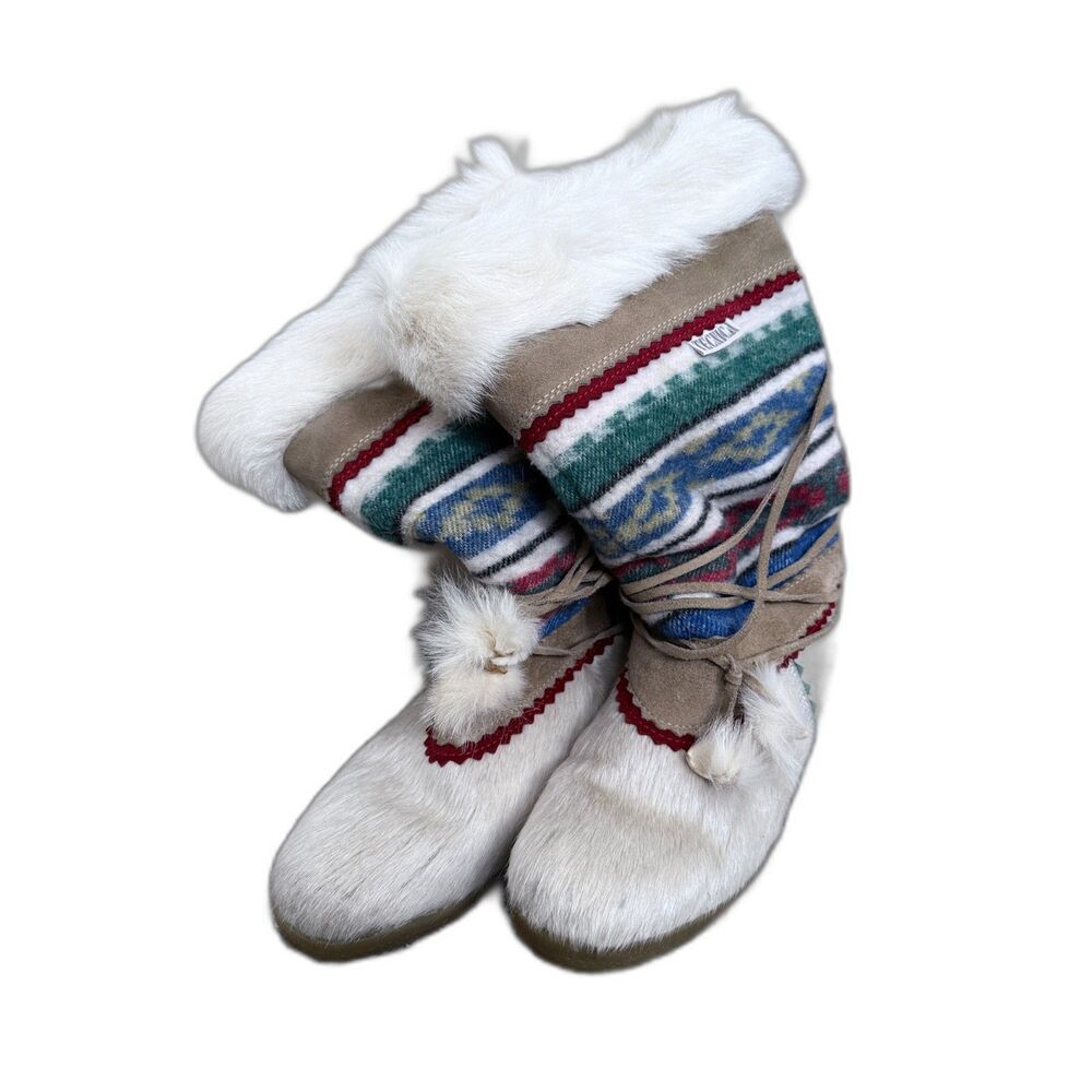 Vtg Tecnica Skandia Italian Goat Hair Apres Ski Fur Boots Women's 9.5-10